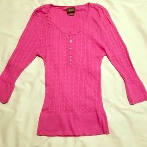 Dots Womens Pink V-Neck Stretch Sweater Size L